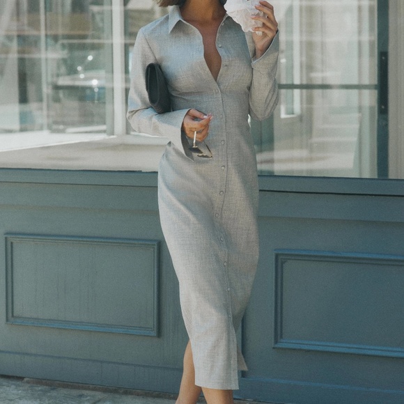 NWT Meshki Dorian Fitted Shirt Midi Dress Size M - Picture 1 of 9